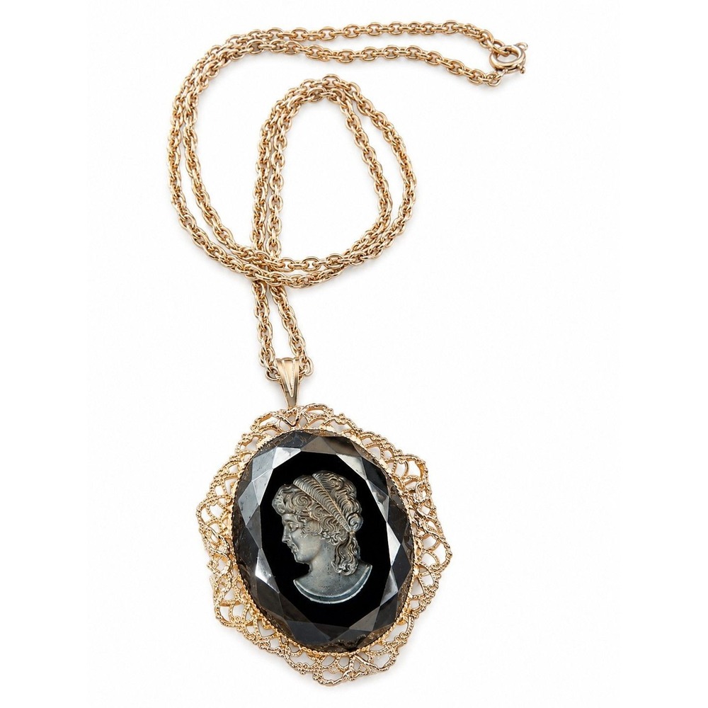 ⚜️75. Unsigned Hematite Cameo Necklace